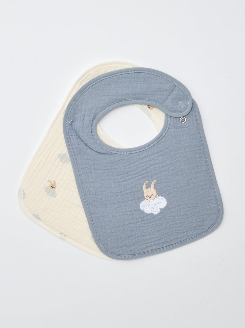 Lot de 2 bavoirs en gaze de coton - Lapin et nuages